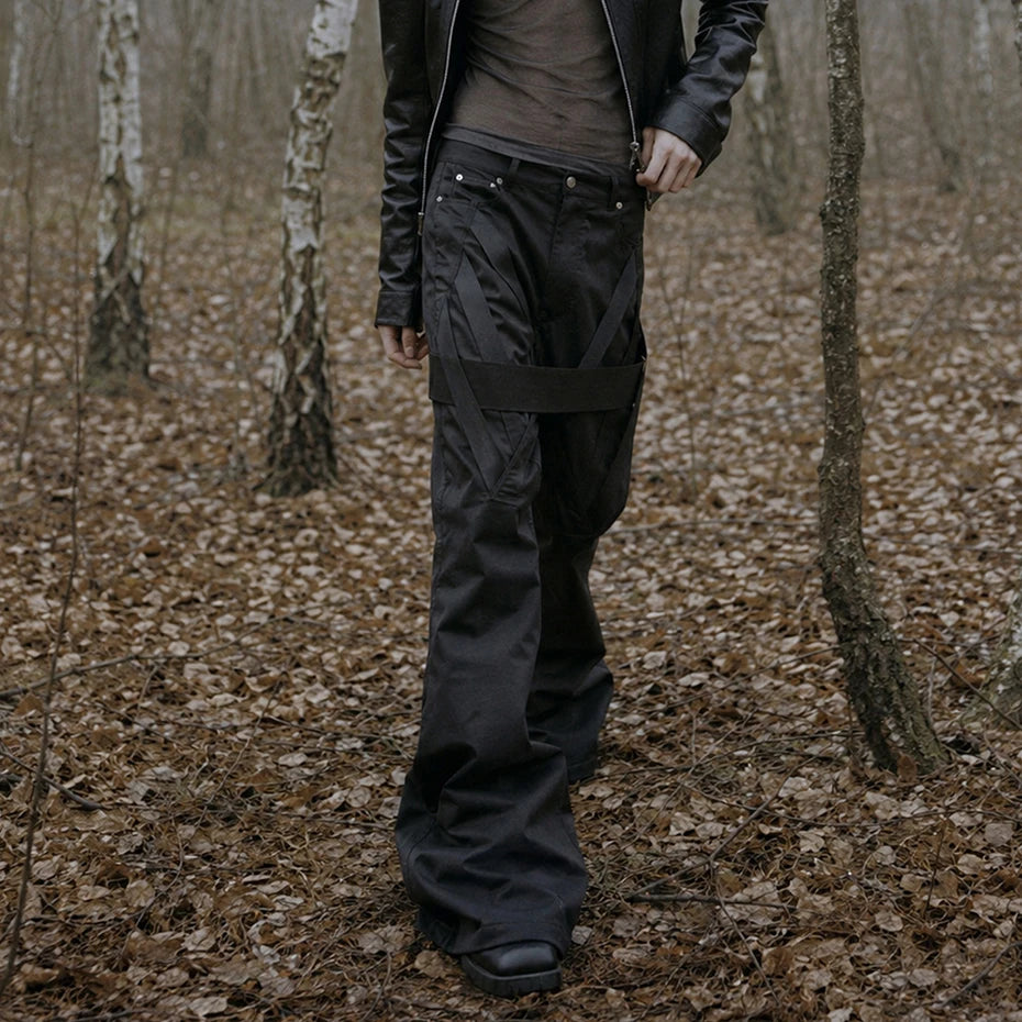 Red Spliced Flare Pants — fit shot