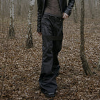 Red Spliced Flare Pants — fit shot