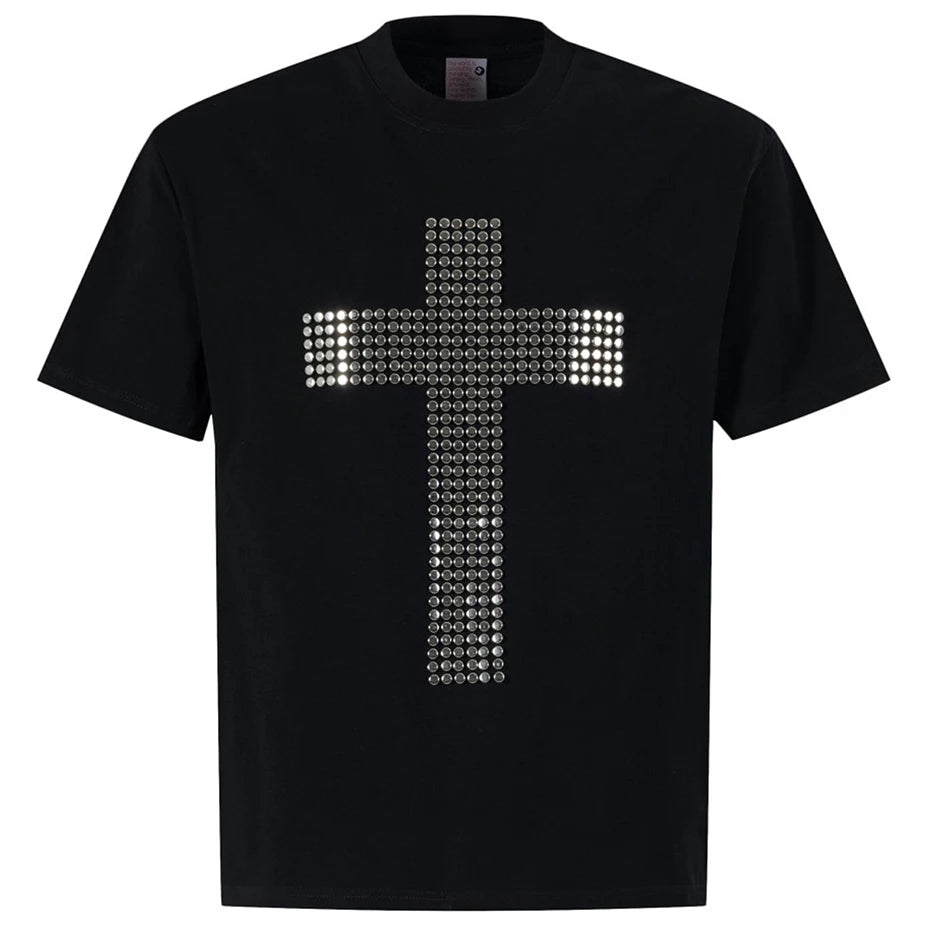 Y2K Black Cross Graphic Loose T-Shirt — styling shot