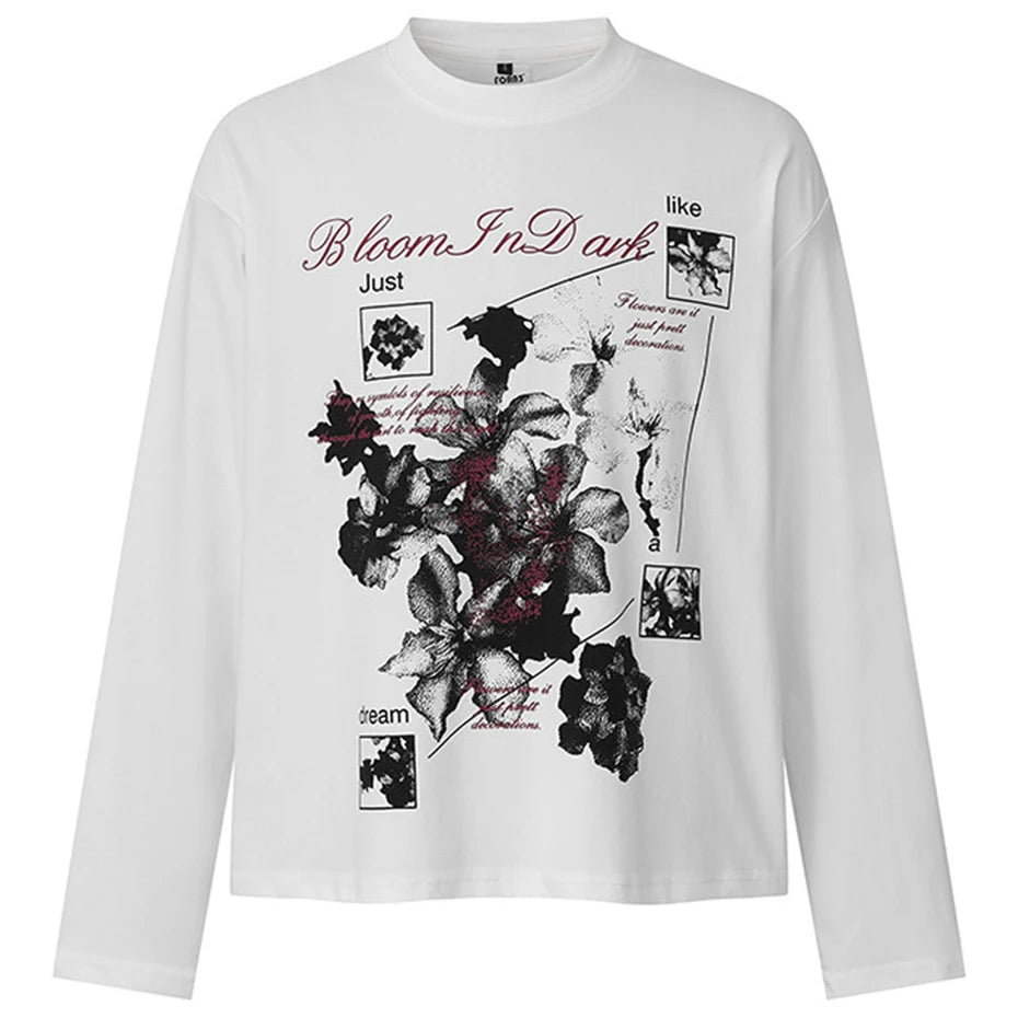 Y2K Flower Graphic Oversized Long Sleeve Tee — back view
