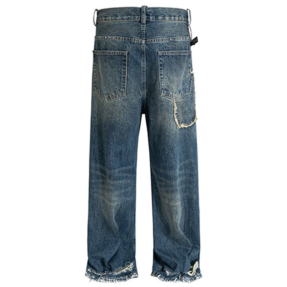 Vintage Ripped Denim Baggy Jeans — front view