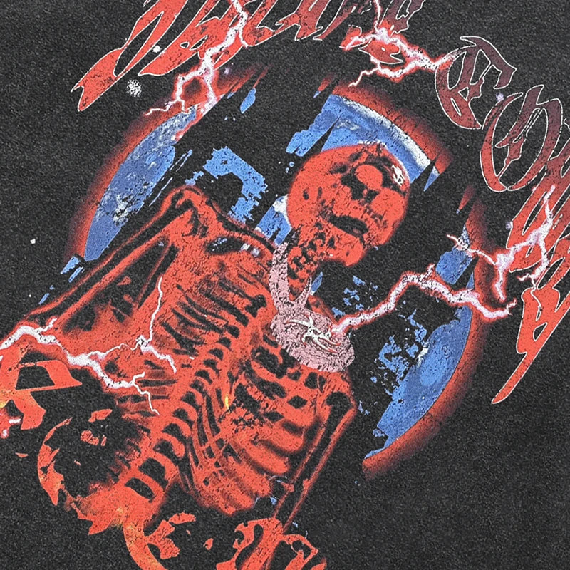 Black Skull Skeleton Washed T-Shirt — back view