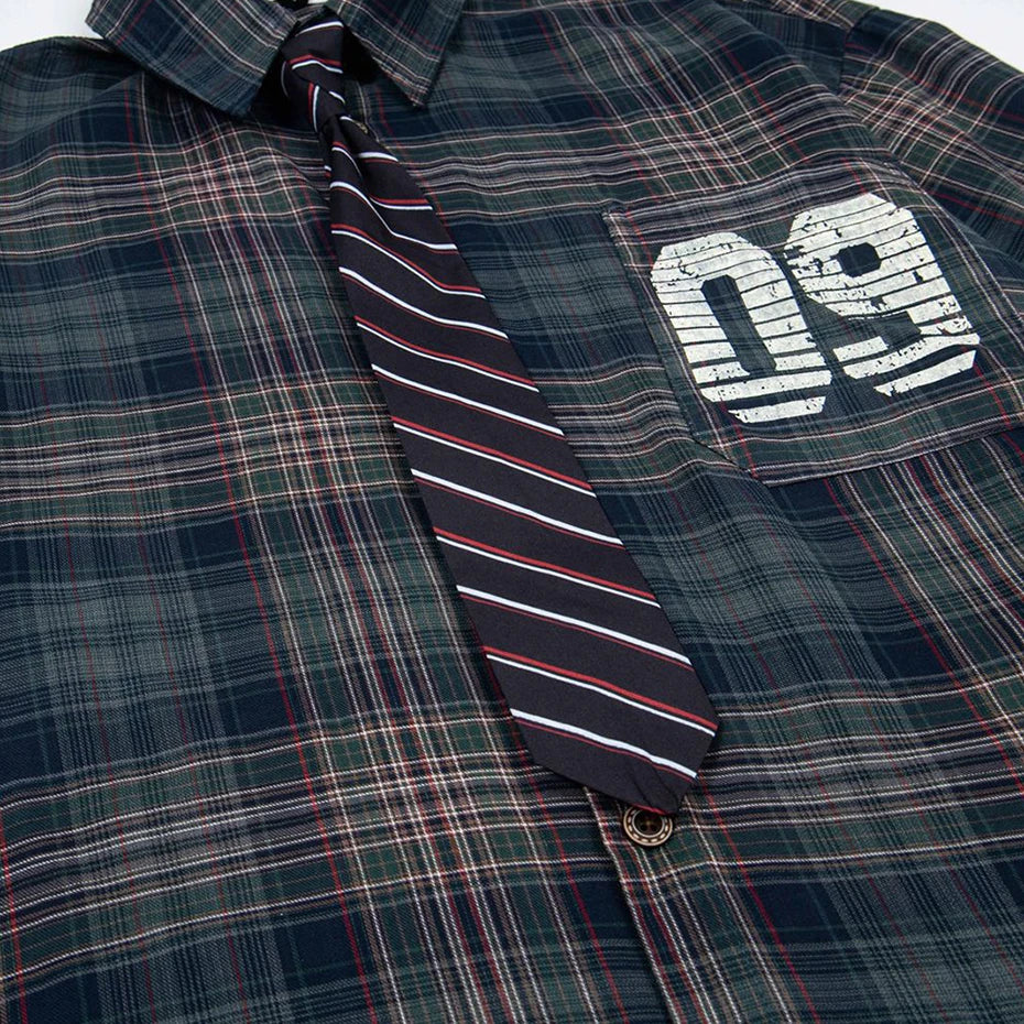 Vintage Plaid Oversized Varsity Jacket — fit shot