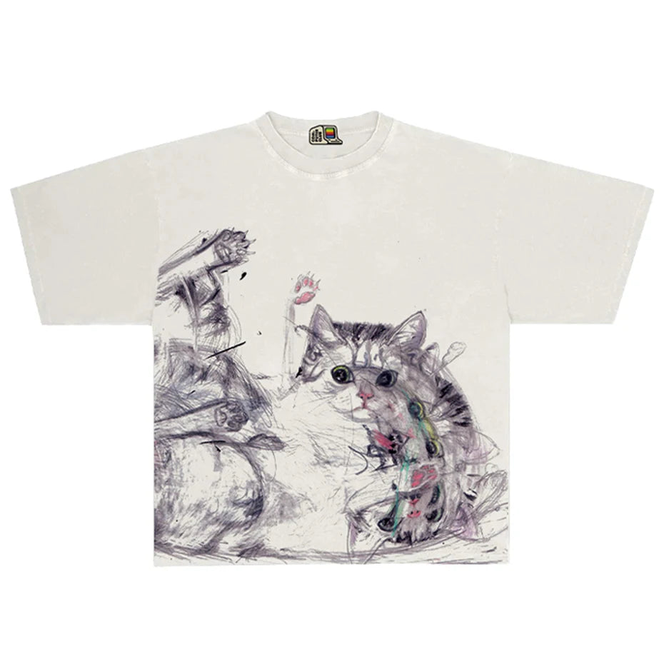 Vintage Cats Graphic Oversized T-Shirt — fit shot