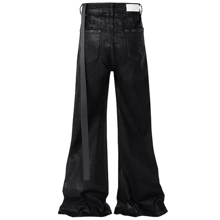 Red Print Denim Flare Jeans — front view