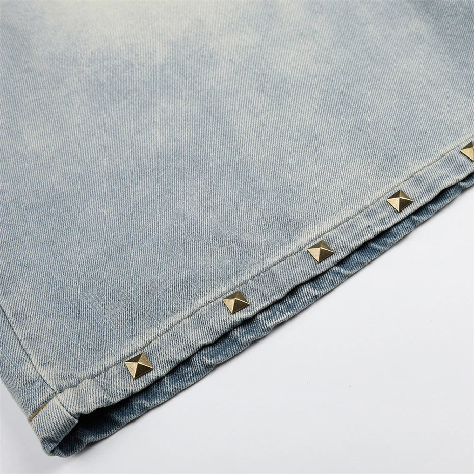 Vintage Cross Loose Denim Shorts — fabric close-up