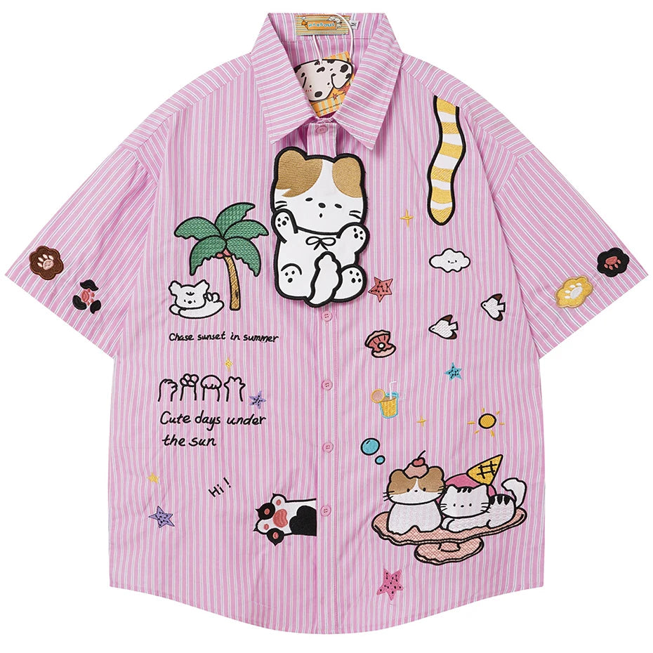 Cat Embroidered Loose T-Shirt — back view