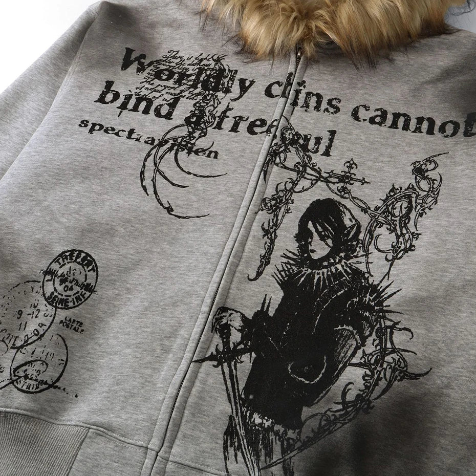 Y2K Hooded Fur Oversized Jacket — fabric close-up