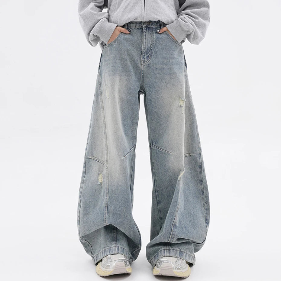 Y2K Vintage Blue Denim Baggy Jeans — fit shot
