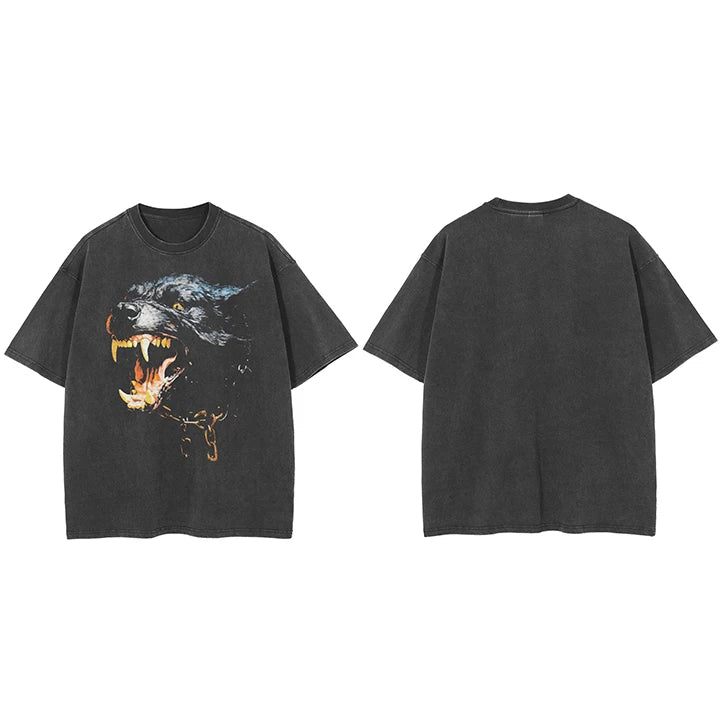 Black Wild Dog Graphic T-Shirt — fabric close-up