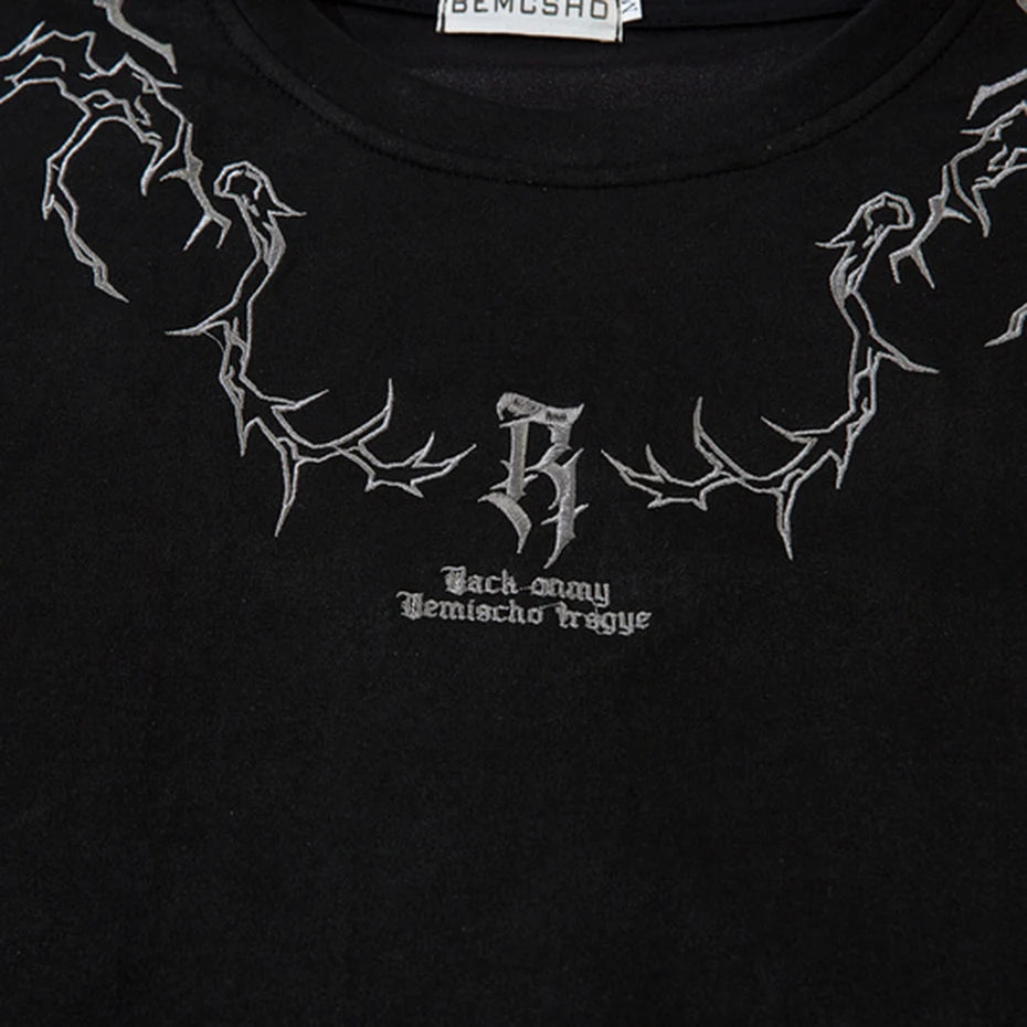 Vintage Embroidered Suede Oversized T-Shirt — fit shot