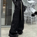 Black Drawstring Wide Leg Cargo Pants — detail shot