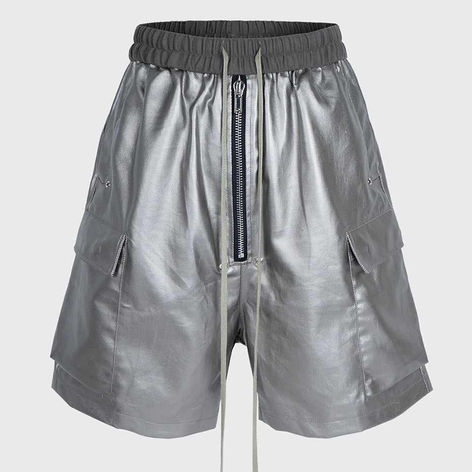 Side Black Loose Cargo Shorts — back view
