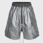 Side Black Loose Cargo Shorts — back view