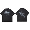Washed Retro Black Lightning Graphic Oversized T-Shirt — fabric close-up