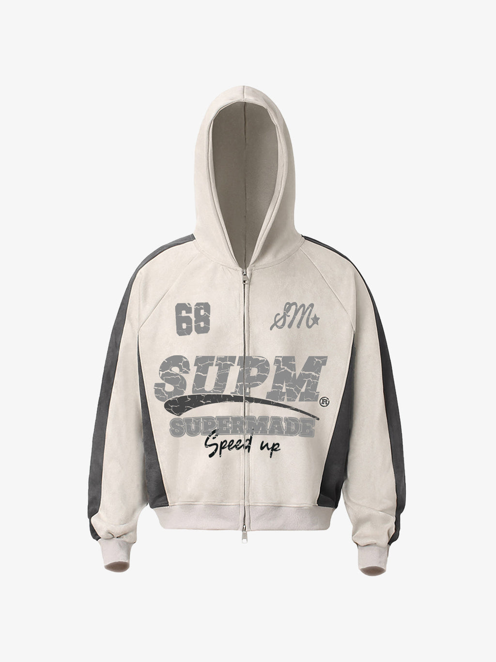 Suede Foam Letter Patchwork Zipper Shorts Jacket