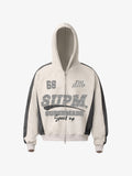 Suede Foam Letter Patchwork Zipper Shorts Jacket