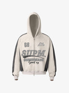 Suede Foam Letter Patchwork Zipper Shorts Jacket