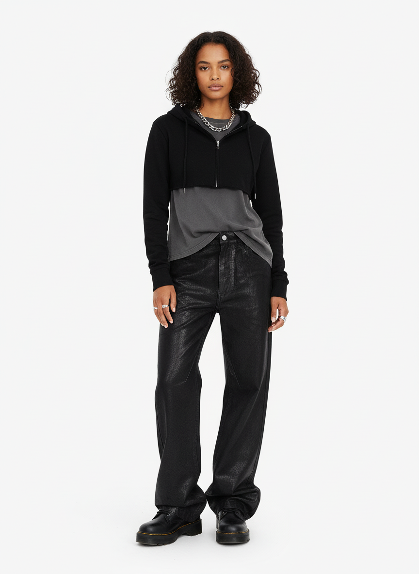Theprecipice Black Wax Coated Flare Jeans - 2212