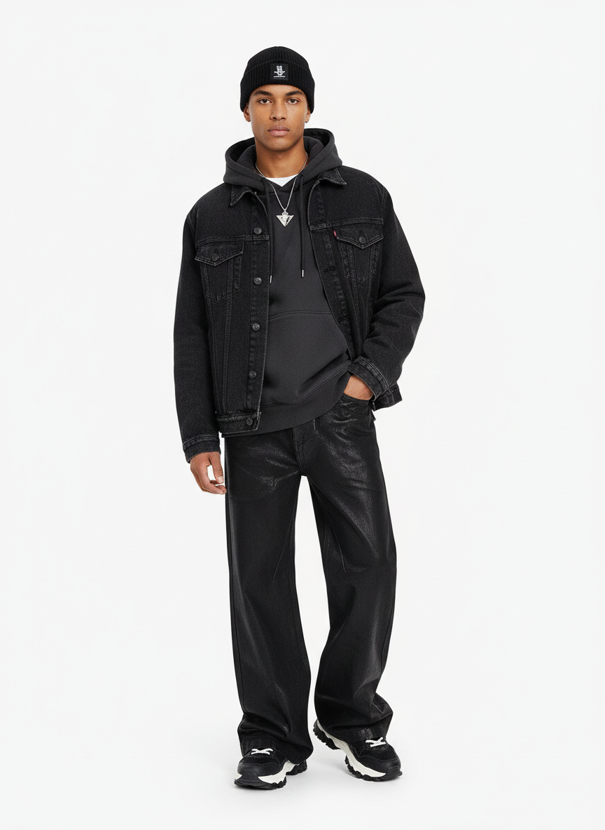 Theprecipice Black Wax Coated Flare Jeans - 2212