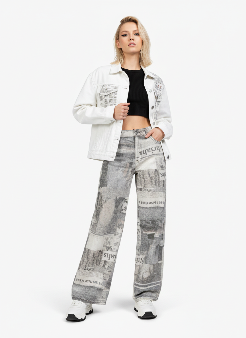 Graffiti Newspaper Baggy Jeans - 2404