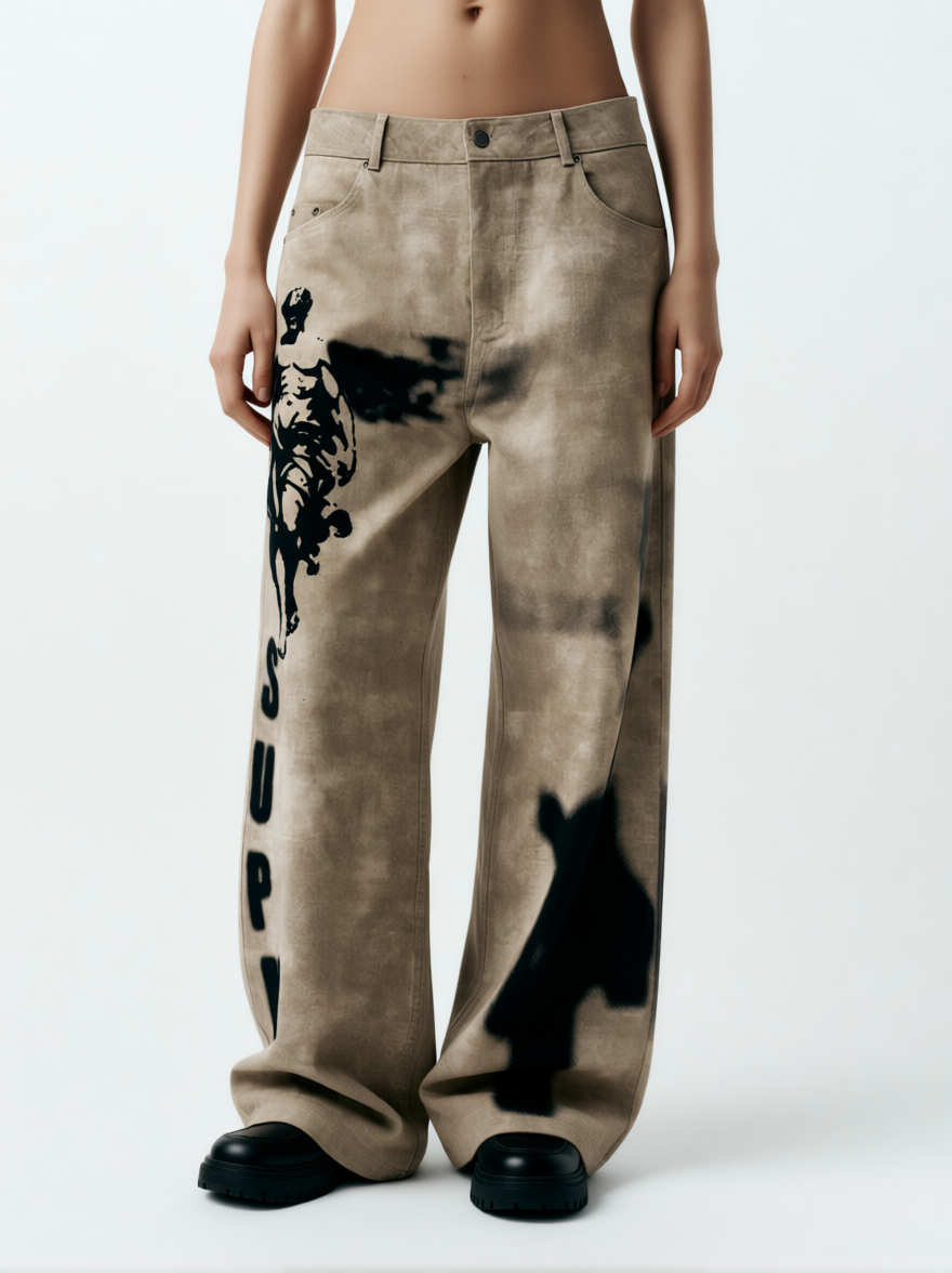 Original Large Cross Angel Print Distressed Jeans - 2552