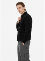 Retro Unique Metal Button Suede Lapel Bomber Jacket - 2538