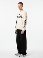 Textured Waffle SUPM Letter Graphic Long Sleeve T-Shirt - 2600