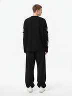 Textured Waffle SUPM Letter Graphic Long Sleeve T-Shirt - 2600