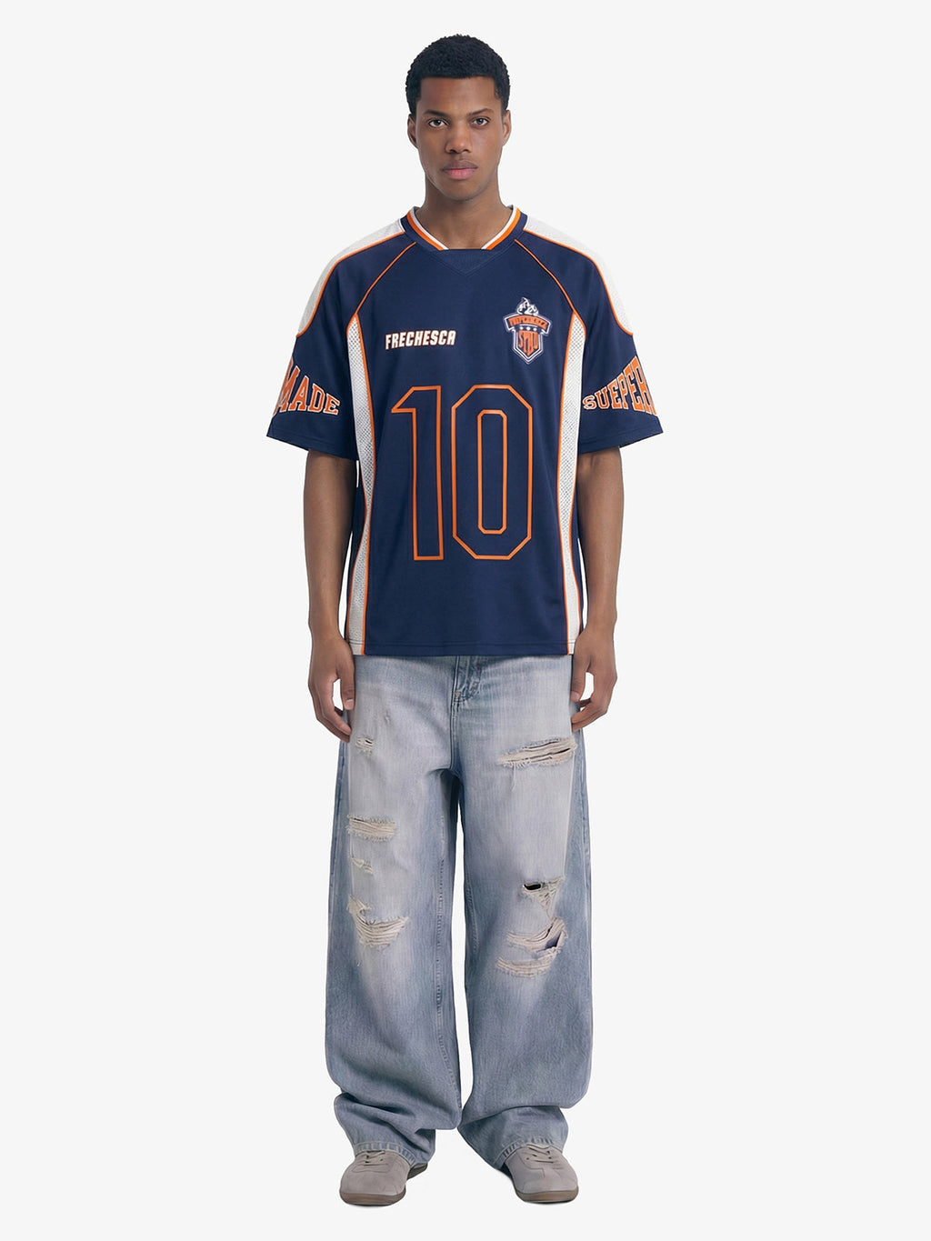 Contrast Panel Mesh Number Print Jersey T-Shirt