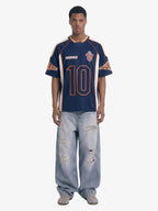 Contrast Panel Mesh Number Print Jersey T-Shirt