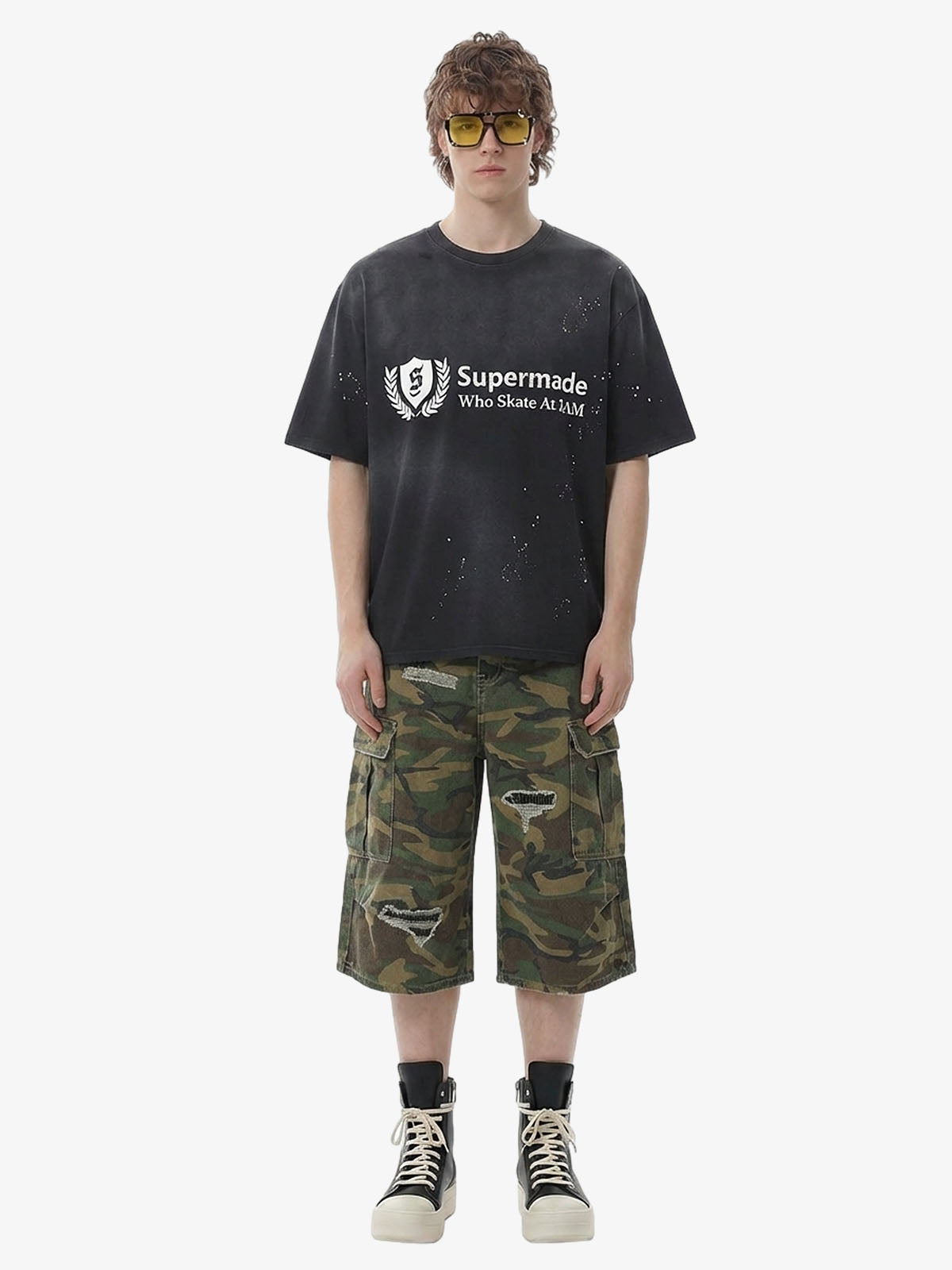 Retro Ripped Camouflage Cropped Jorts - 2387