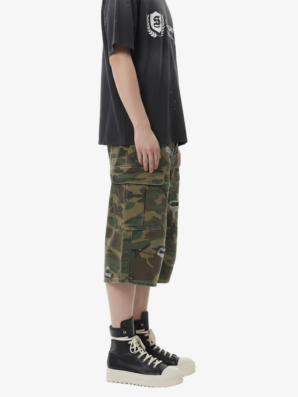 Retro Ripped Camouflage Cropped Jorts - 2387