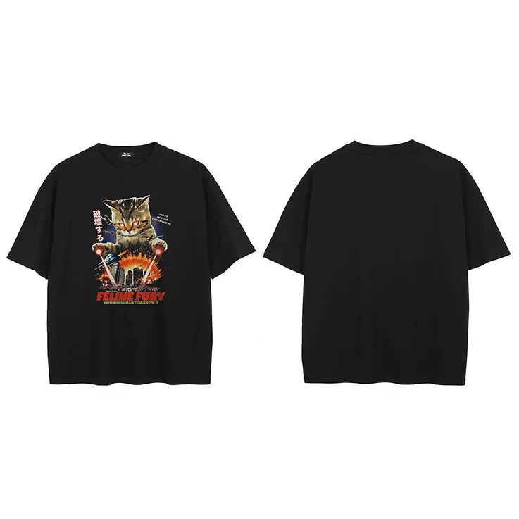 Black Cat Faded T-Shirt — fit shot
