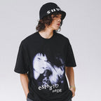Black Illusion Girl Letter Print T-Shirt — front view
