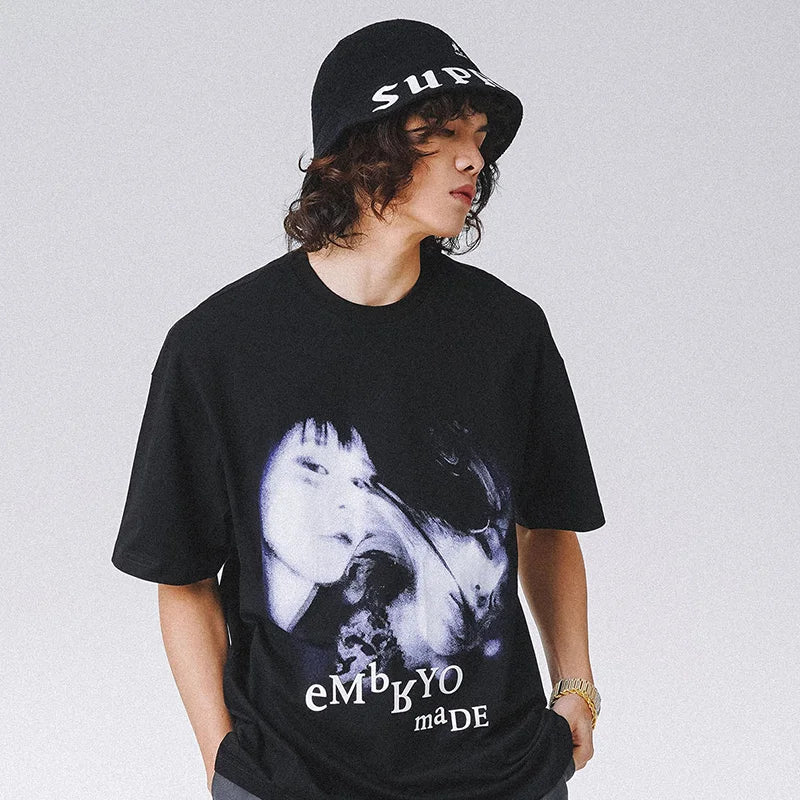 Black Illusion Girl Letter Print T-Shirt — front view