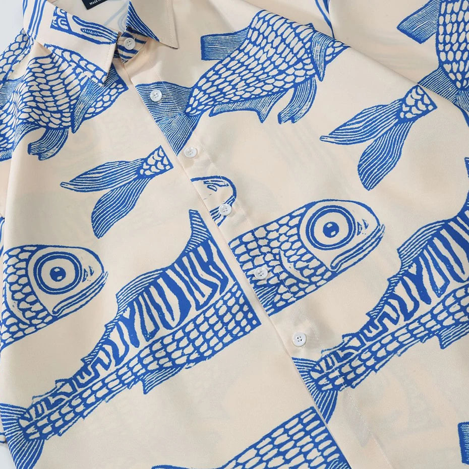 Vintage Print Loose Shirt — detail shot