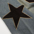 Vintage Letter Star Embroidered Denim Oversized Hoodie — fit shot