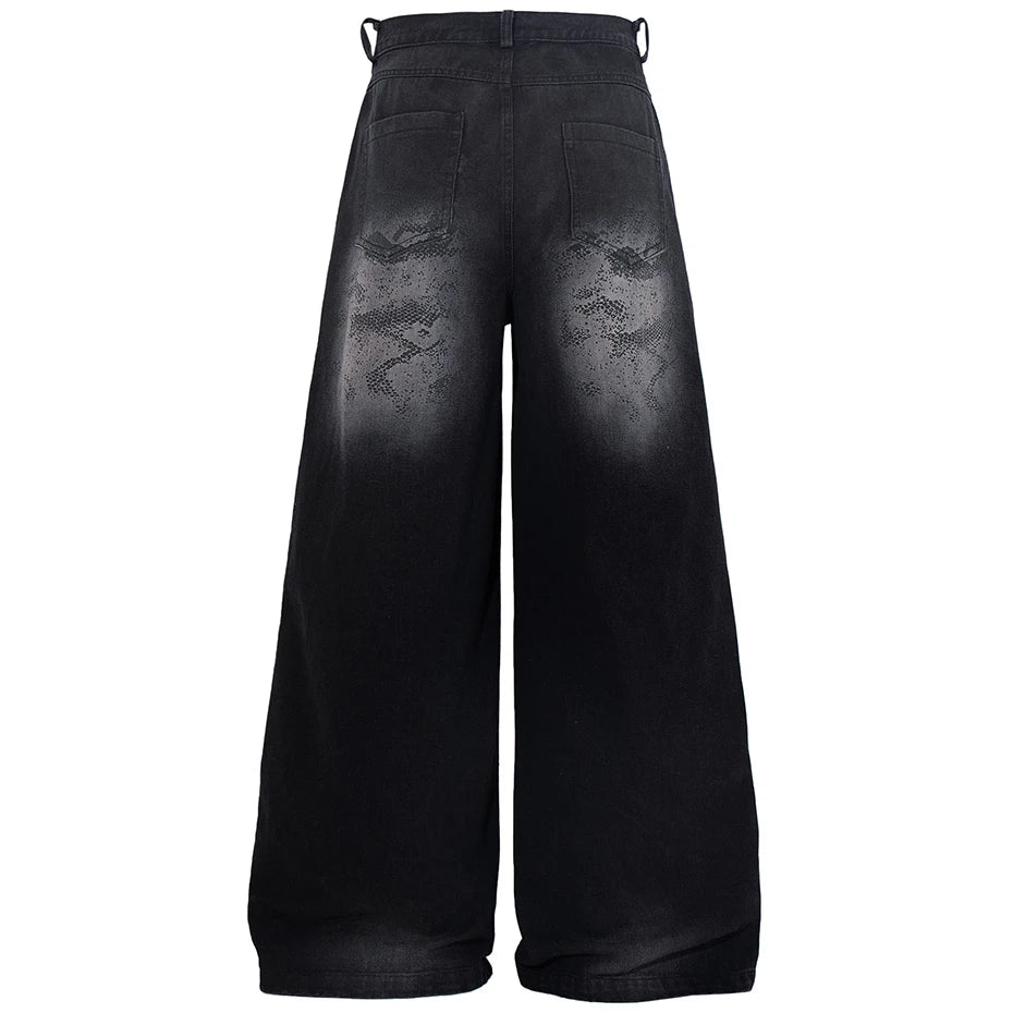 Loose Vintage Black Denim Baggy Jeans — back view