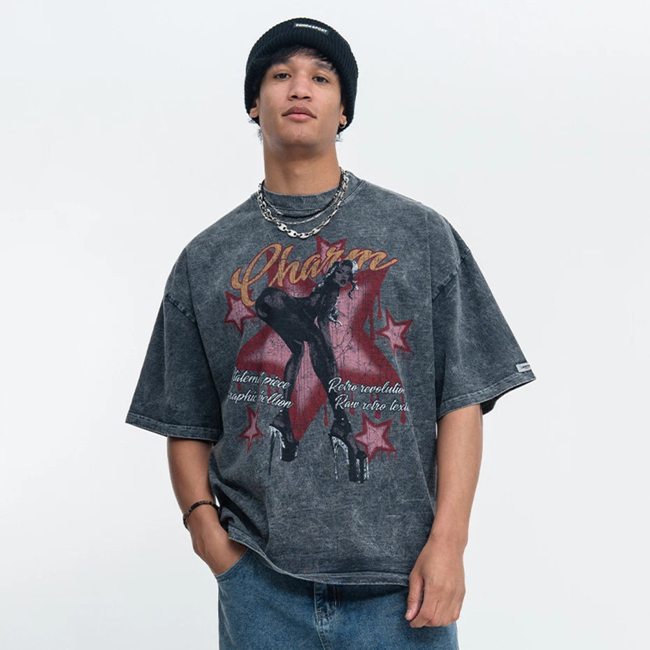 Y2K Hip Hop Graphic Oversized T-Shirt — detail shot