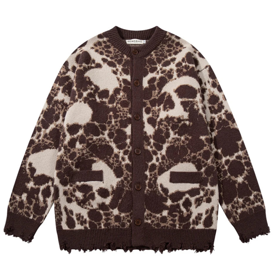 Goth Skull Car Graphic Knit Oversized Sweater — back view