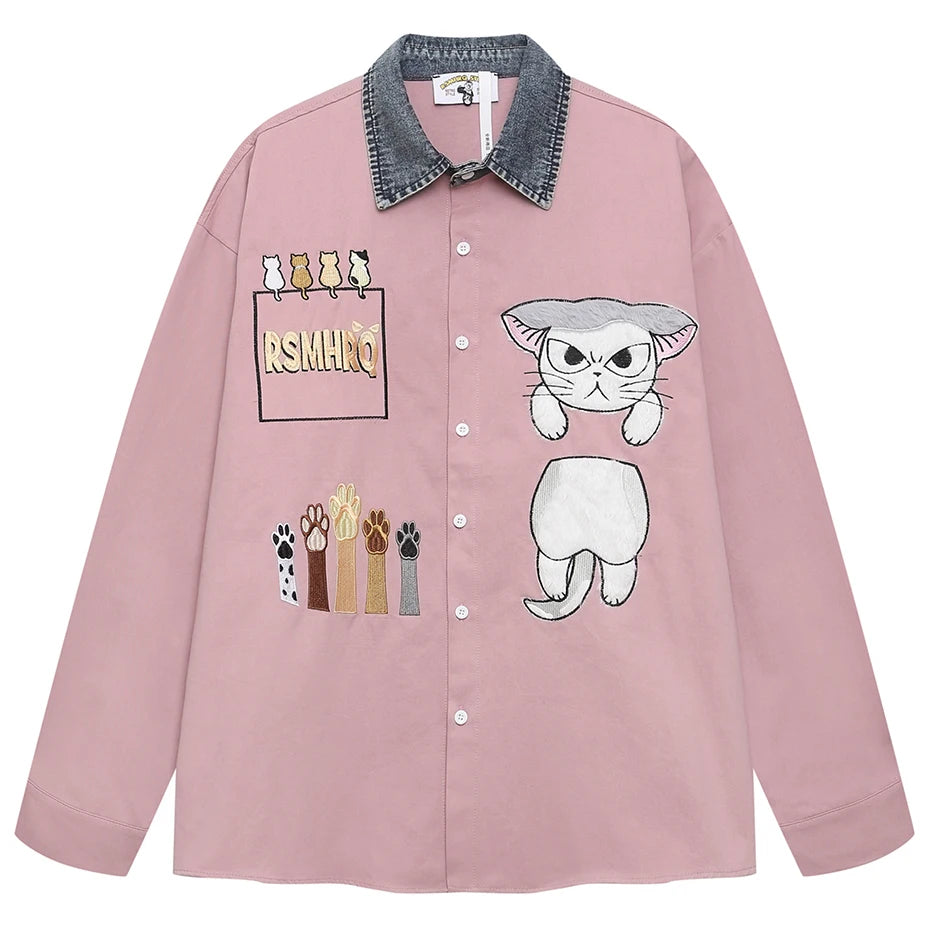Funny Cat Graphic Long Sleeve Shirt — back view