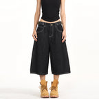 Wide Leg Denim Shorts — back view
