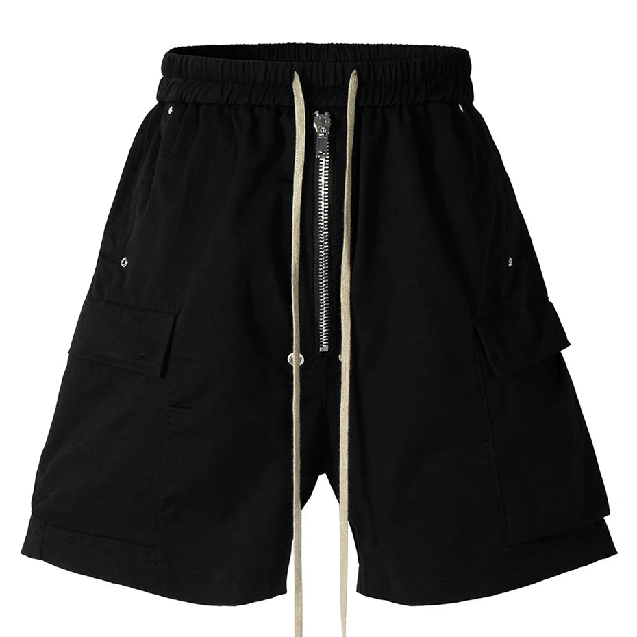 Black Loose Cargo Shorts — styling shot