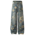 Vintage Blue Flower Print Denim Baggy Jeans — styling shot