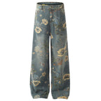 Vintage Blue Flower Print Denim Baggy Jeans — styling shot