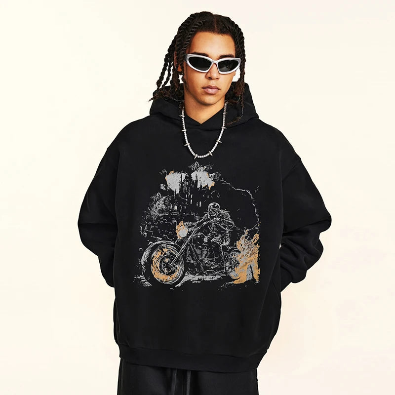 Moto Black Graphic Hoodie — front view