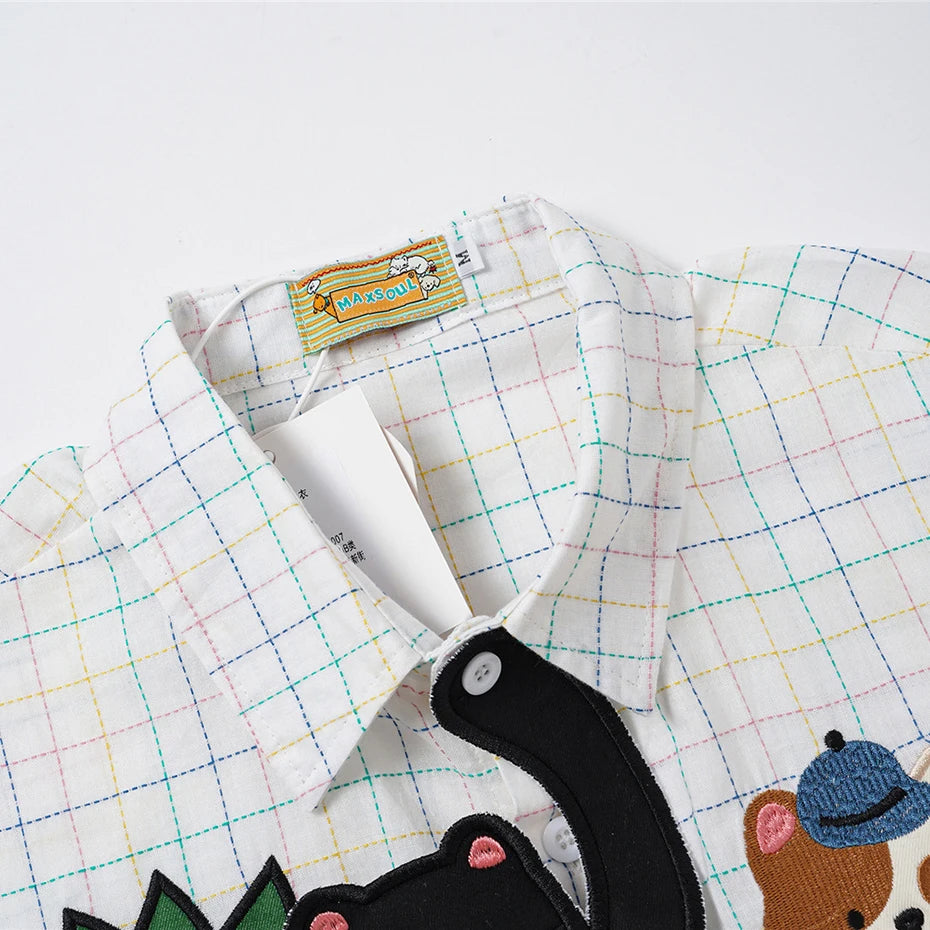 Y2K Cat Patchwork Loose Shirt — back view