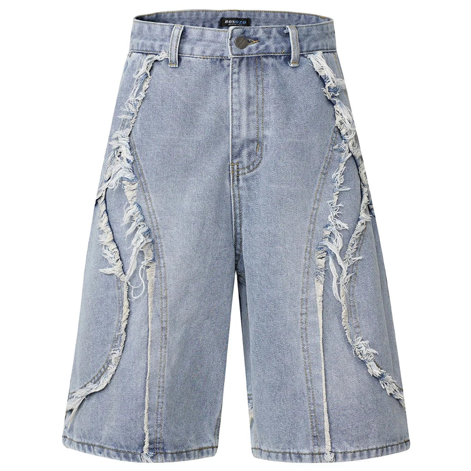 Vintage Patchwork Loose Denim Shorts — styling shot