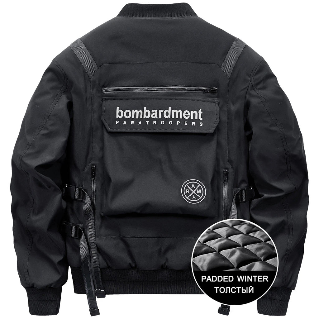 Techwear Black Car Oversized Bomber Jacket — side view